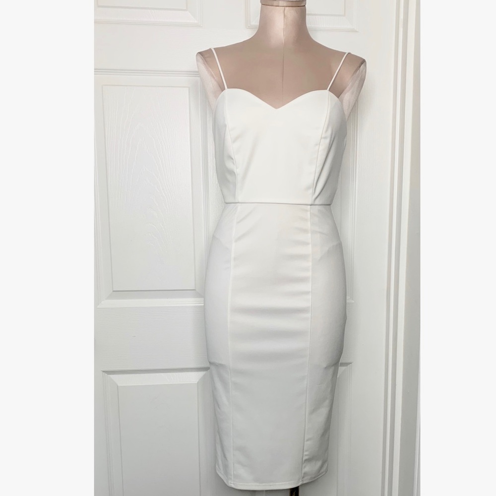 Glamarous White Midi Sheath Party Dress